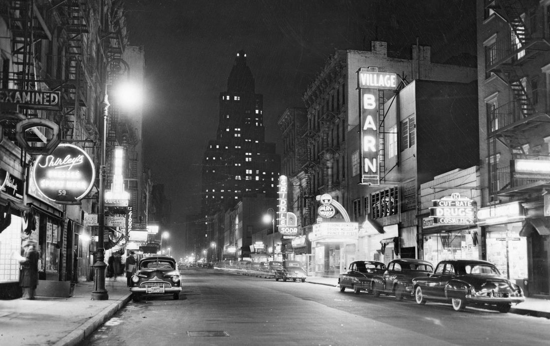 Eighth Street, looking east from Sixth Avenue, January 1, 1950 Vintage gelatin silver print, printed ca. 1950<br/>